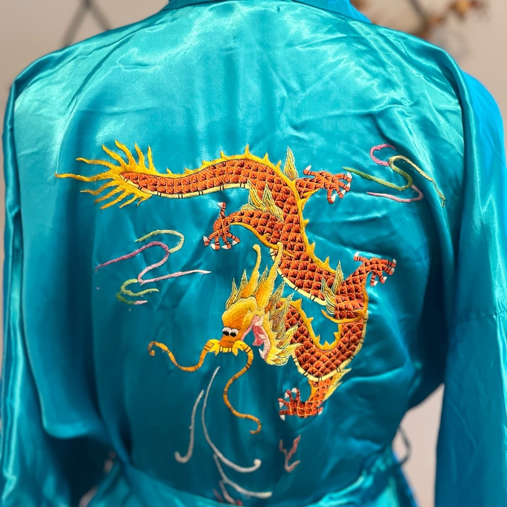 Blue Flowy hand embroidered Golden Bee Robe Intimates - Picture 5 of 7